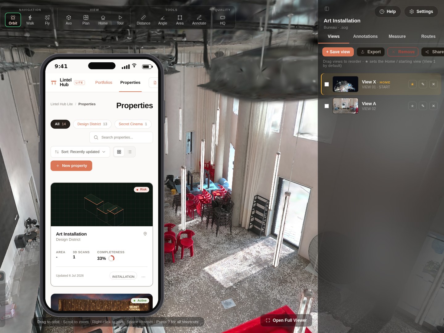 Lintel Hub open in a browser on a laptop and on a phone